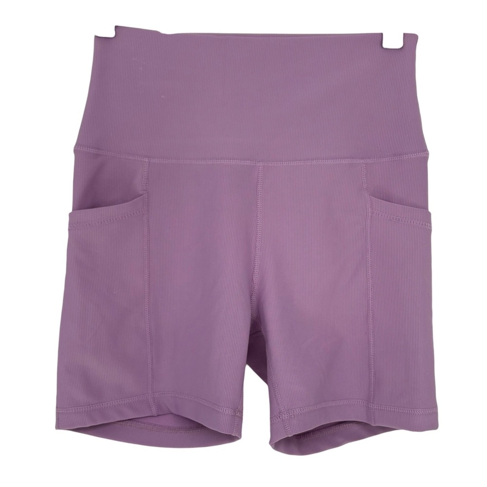 Catherine Malandrino Sport Ribbed Biker Shorts Purple High Waist Pockets M